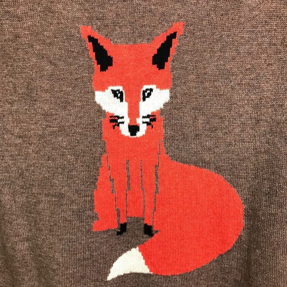 Old Navy Sweater Womens M Brown Orange Fox Graphic Pullover Long Sleeve Knit - Picture 5 of 12